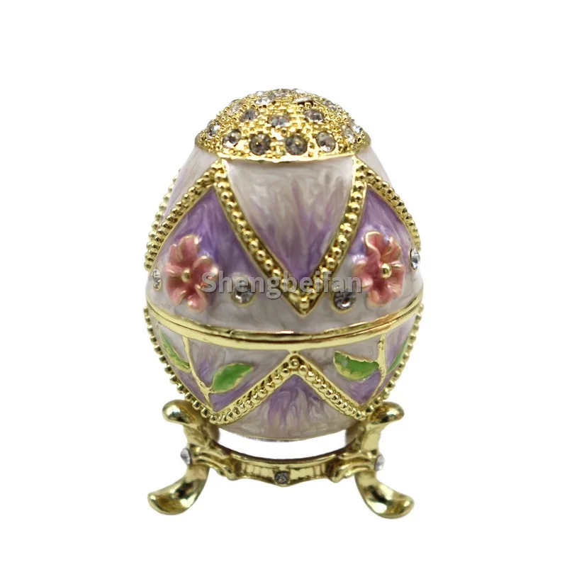 Easter Egg Faberge egg Hand Painted Trinket Box Purple Egg Ornaments to Store Jewelry, Unique Easter Day Gift