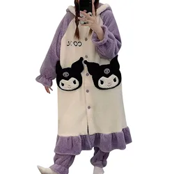 Flannel Pajamas Sleepwear Set Robe Thick Long Home Clothes Winter And Autumn Cute Cartoon Thicken Pajama Set For Lady