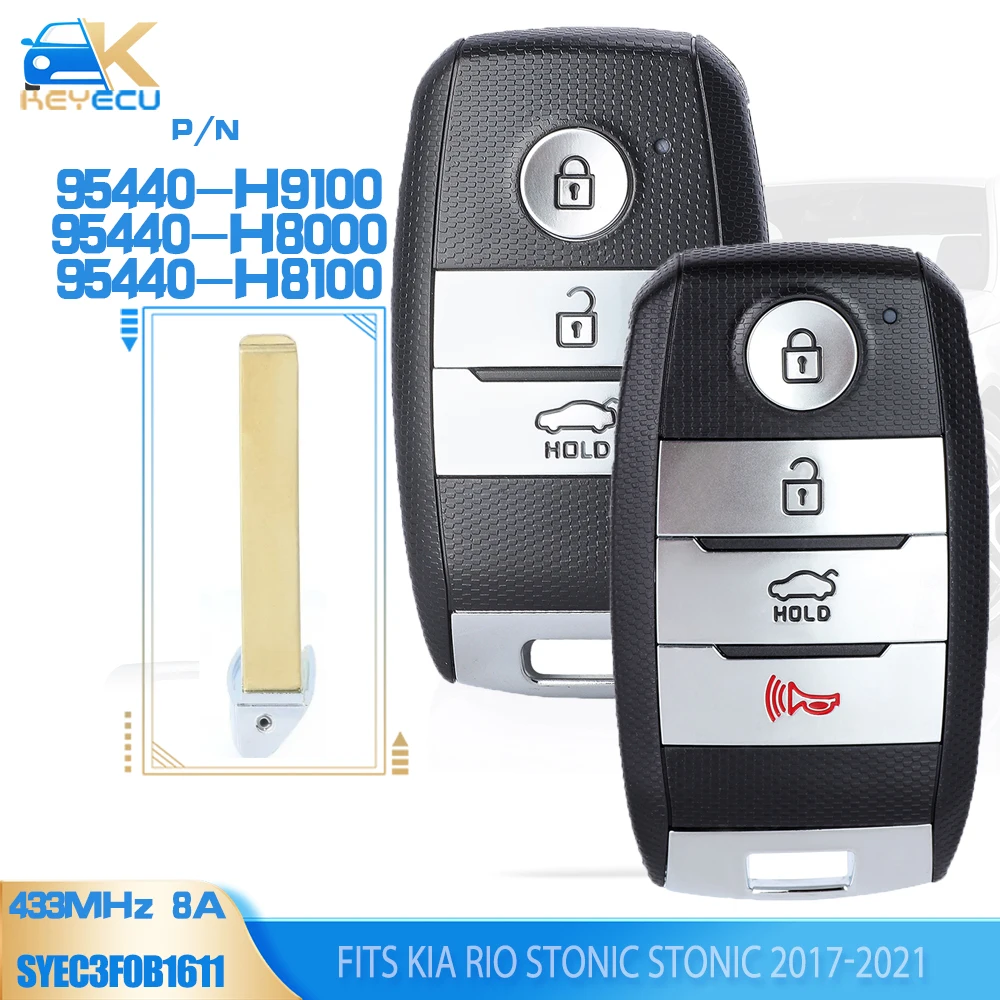 KEYECU 95440-H8100,95440-H0100, 95440-H9000,95440-H8000,95440-H9100 Smart Remote Key 433MHz 8A Fob for Kia Rio Stonic 2017-2021