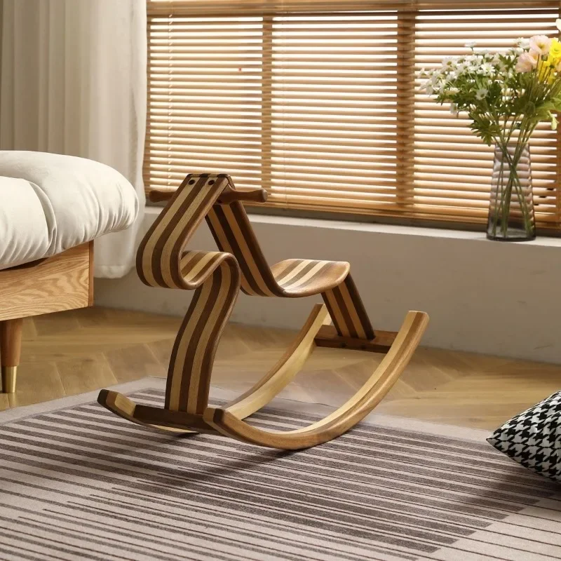 Solid wood color matching parent-child rocking chair, living room casual rocking chair