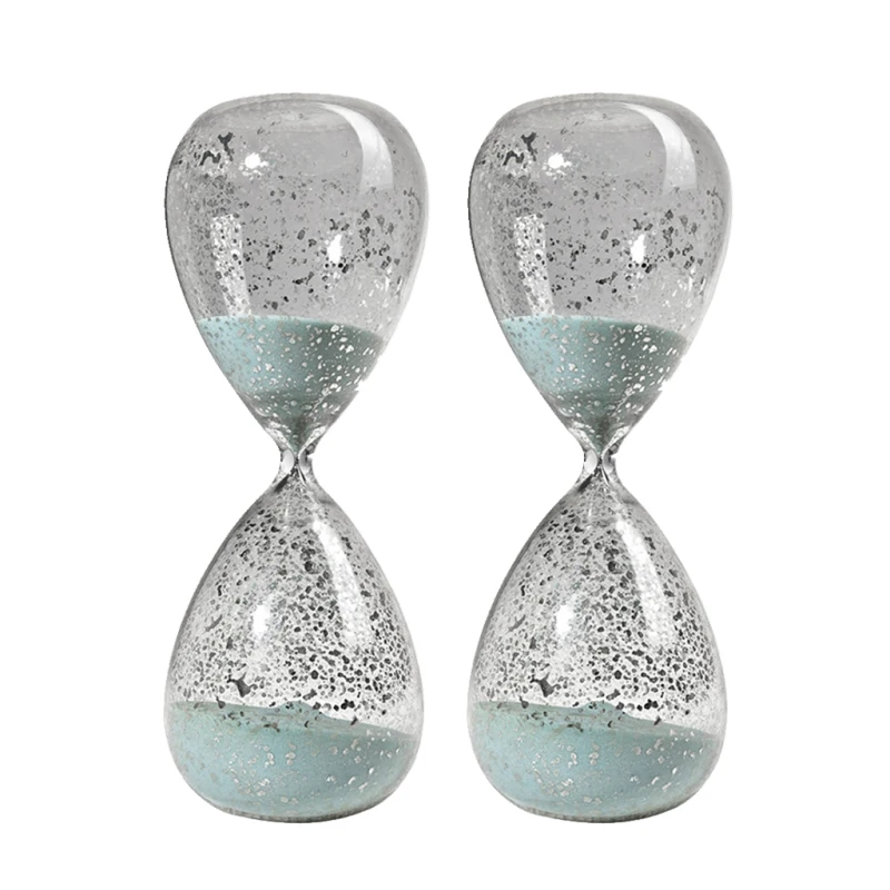 

Set of 2, 10 Peleus 60-Minute Silvered Hourglass, Jade Sand