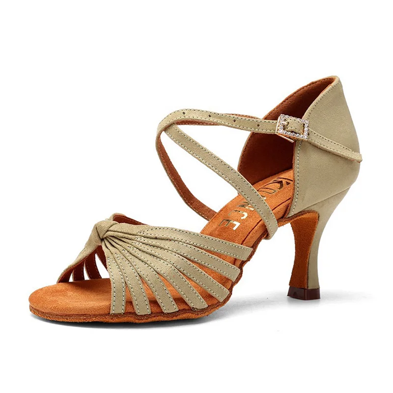 성인 여성을위한 7.5cm 여름 라틴 댄스 신발 부드러운 밑창 편안한 하이힐 전문 실내 룸바 차차 댄스 신발