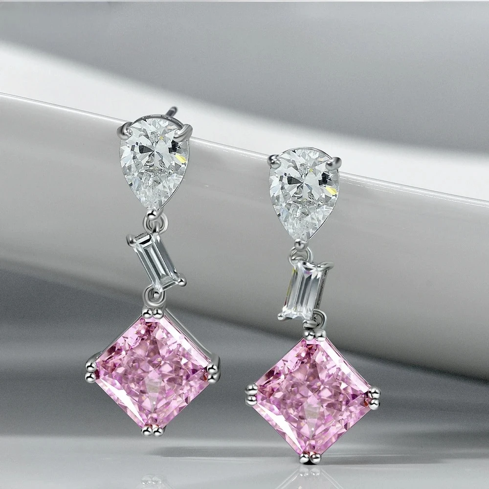 

10x10mm High-Carbon Diamond Gem Drops, 100% 925 Sterling Silver Pendant Earrings for Women, Premium Jewelry Gifts f