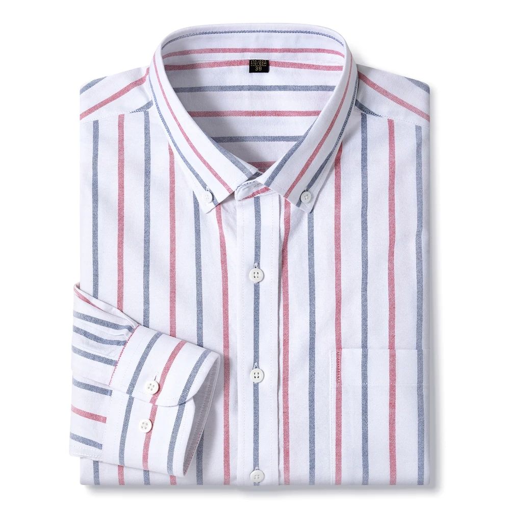 Men's Striped Button Down Shirts Cotton Spring Autumn Long Sleeve Checked Dress Shirt Business Casual High Quality Man Clothing