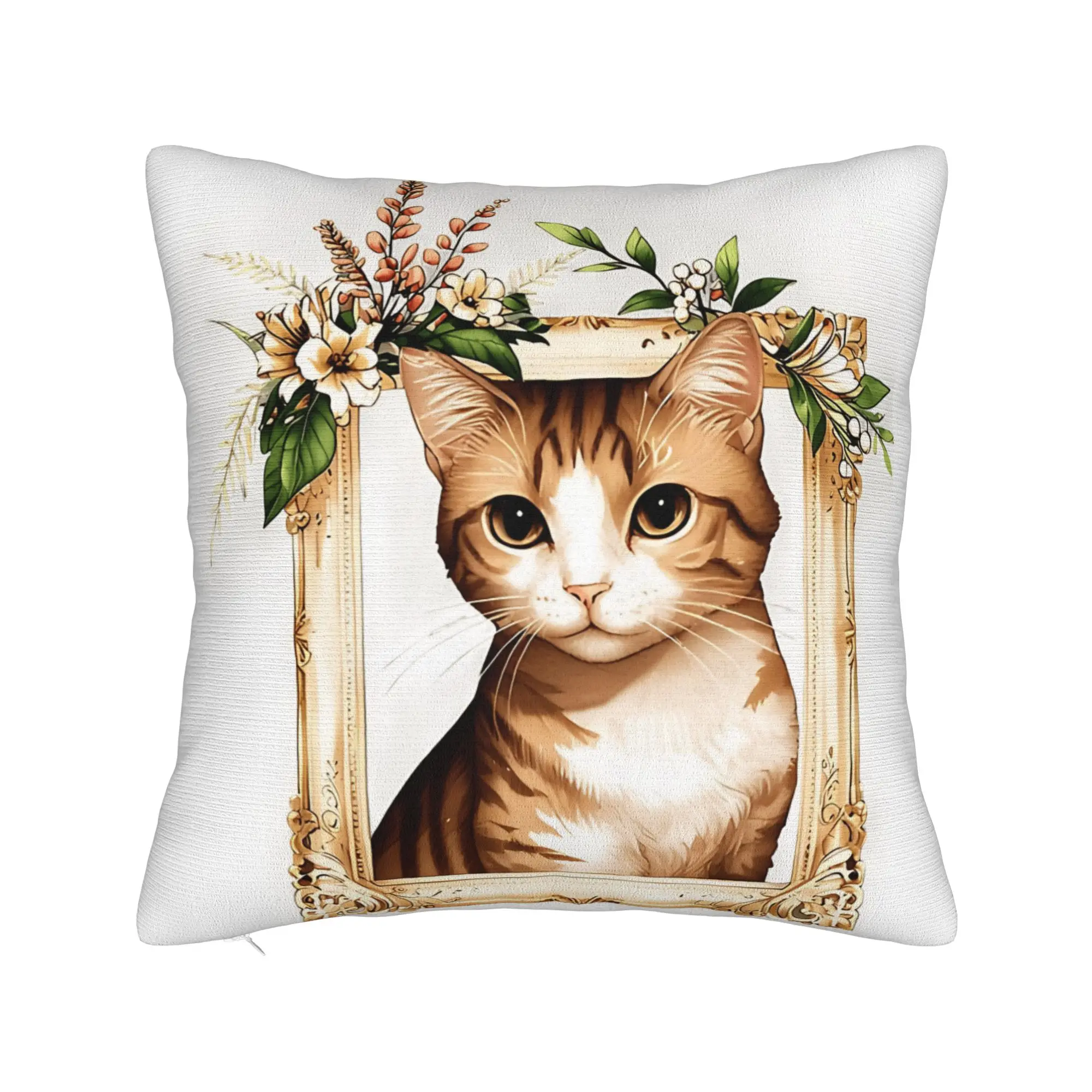 Cute Caroon Cat Portrait Photo Frame Art Pillowcases  Funny Pillow Case For Sofa Home Decoration Graphic Pillow Cover