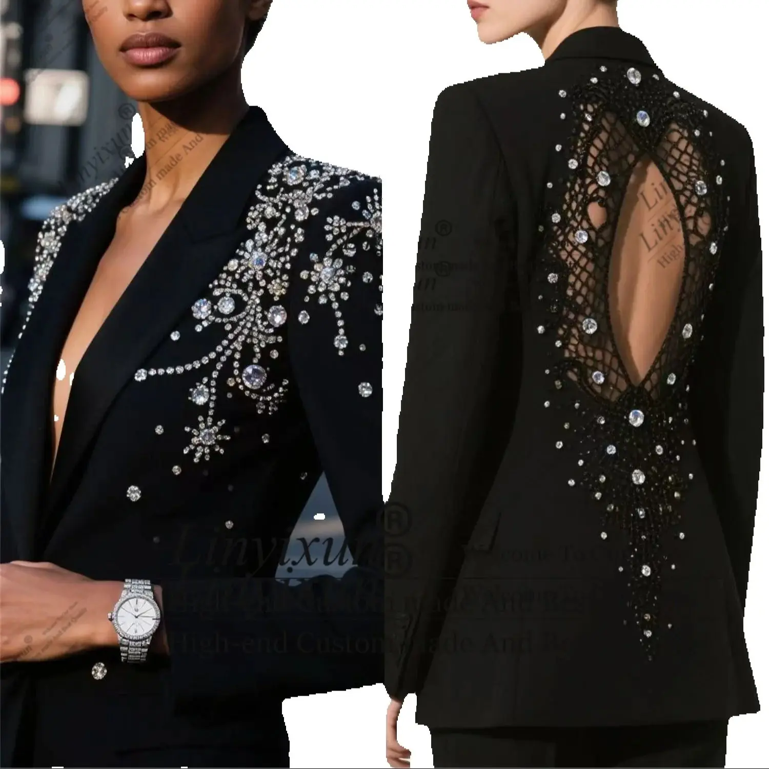 

Высококачественный дизайн с бриллиантами невесты, блестящие женские брючные костюмы на заказ, вечерние смокинг пиджак женс