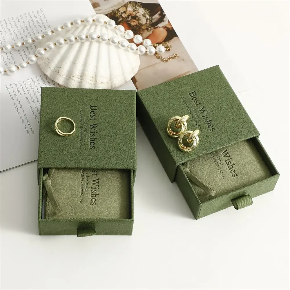 

500pcs/Lot Wholesale Necklace Packaging Jewelry Paper Drawer Box with Ribbon and Custom Logo Printed for Necklace Earrings