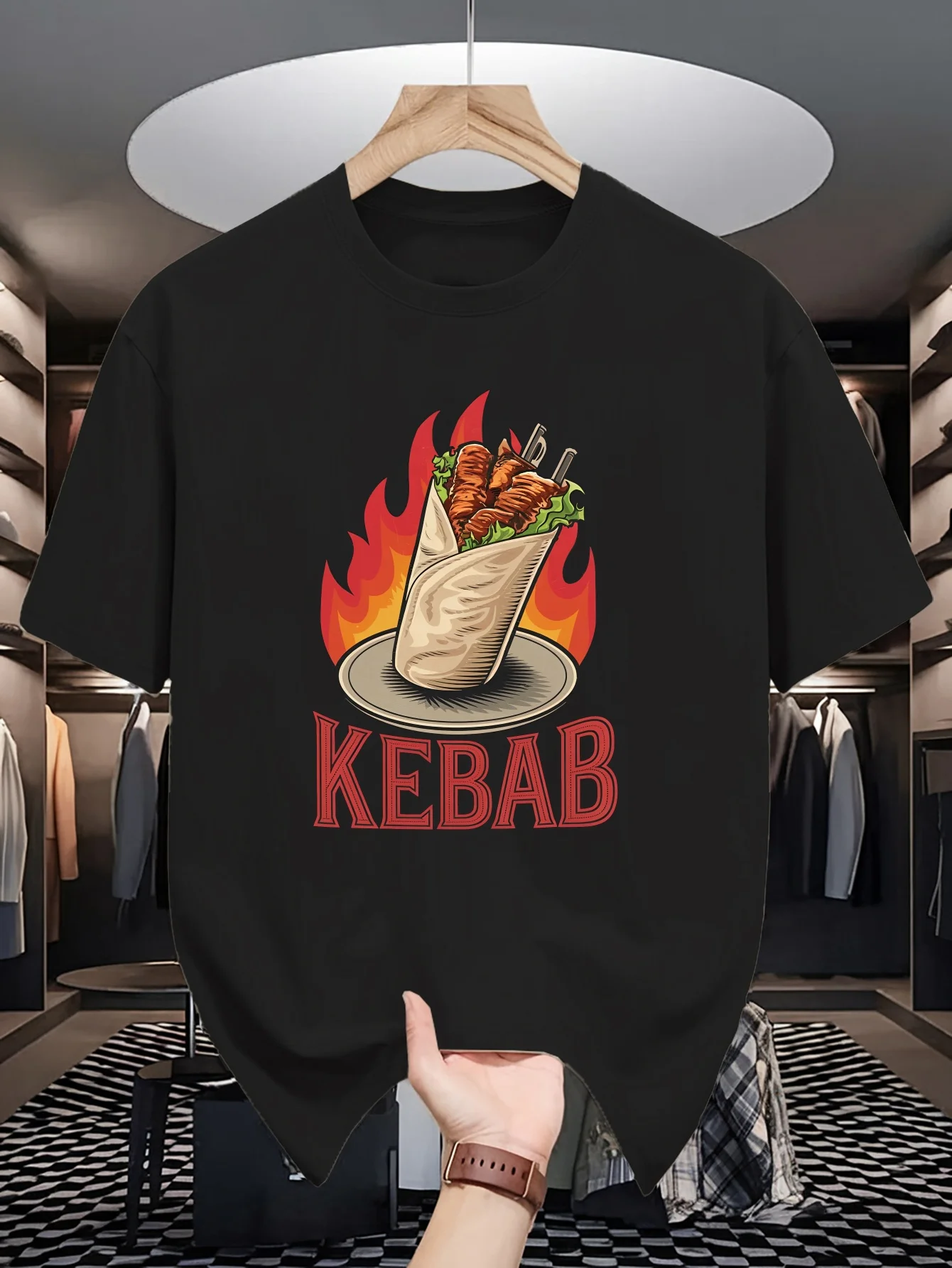 KEBAB Men's Summer Short-Sleeve T-Shirt, Fashionable Trendy Printed Shirt, Men's Casual Crew Neck Top, Suitable for Spring and Summer for Male Teenagers