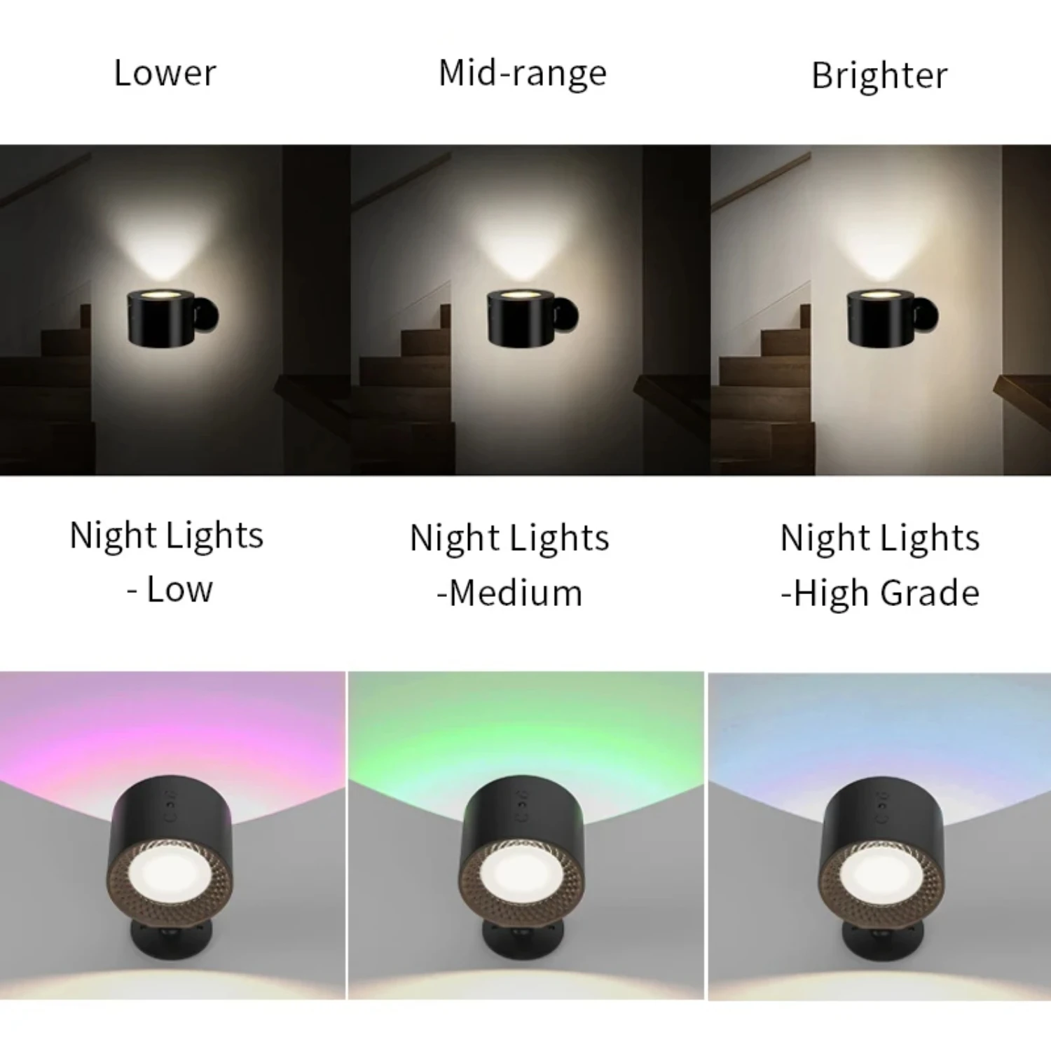 مصباح جداري LED RGB LED لاسلكي قابل للتدوير وقابل لإعادة الشحن مع تحكم باللمس وجهاز تحكم عن بعد بالأشعة تحت الحمراء - لون متغير بجانب السرير L