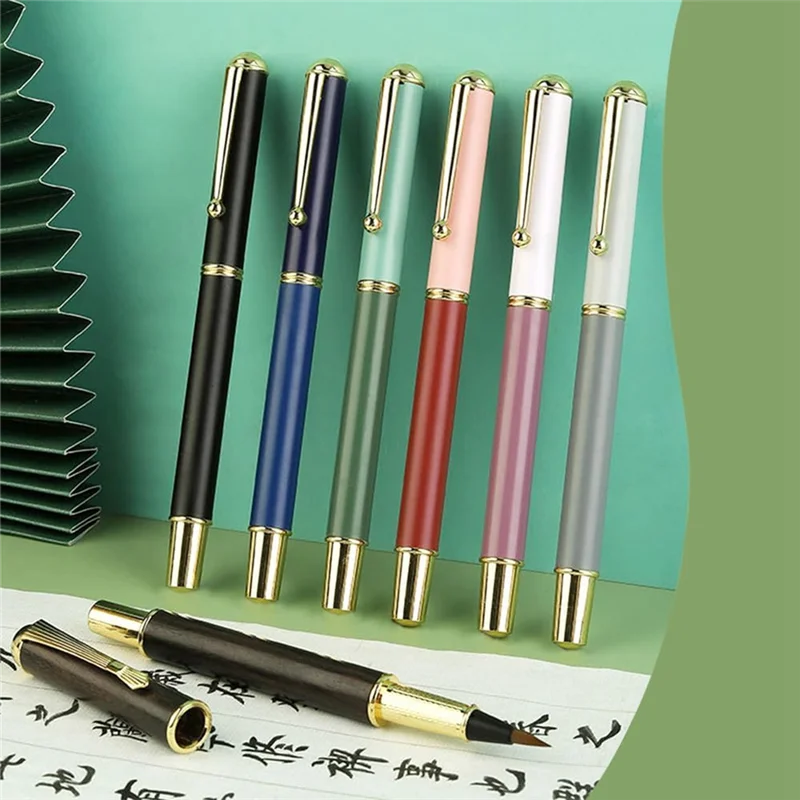 

6Pcs Hand Lettering Pens Soft Nib Metal Rod Pen For Writing Beginners Chinese Brush Pens