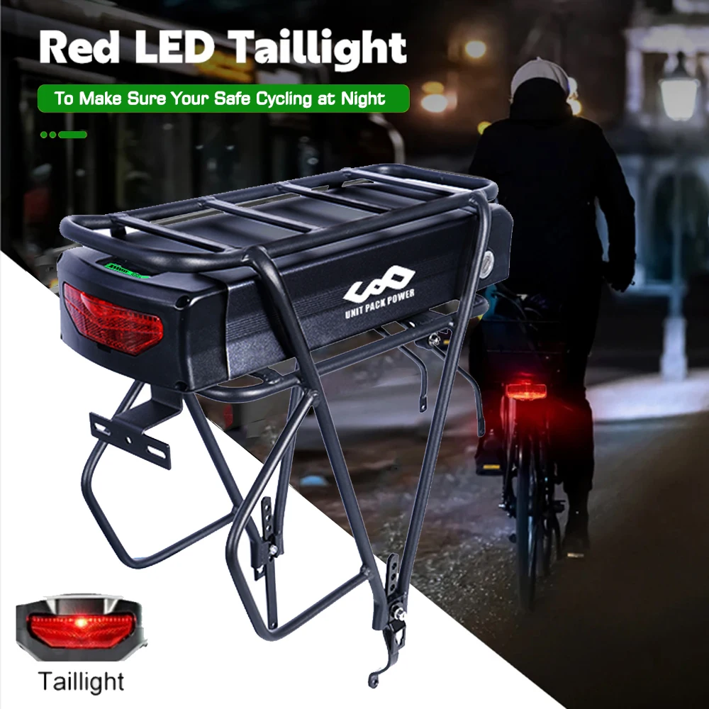 Waterproof Rear Rack E-bike Battery 72V 20AH Bicycle Rechargeable  Batteries 60V 52V 30AH with Taillight for2000W 3000W Motor