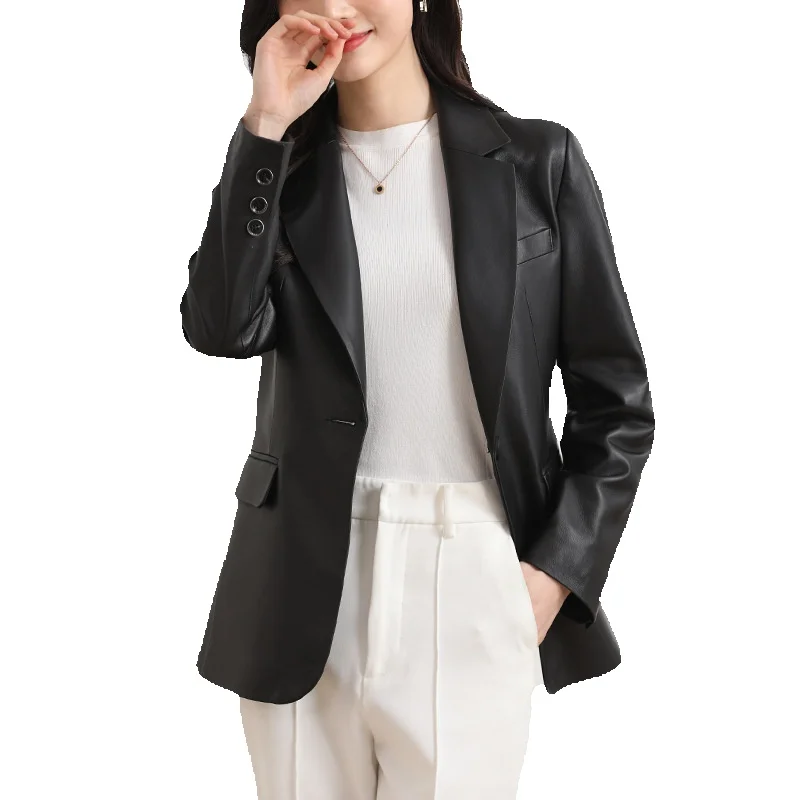 

New Genuine Leather Sheepskin Slim Fit Suit Leather Coat Women's Style Commuting Slim Fit Light West