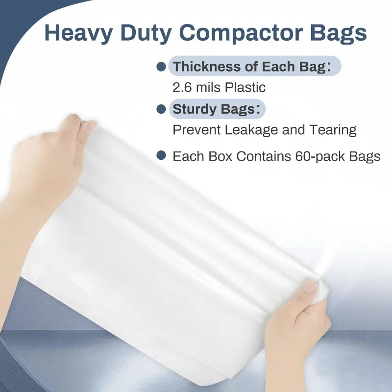 Upgraded 15-inch Heavy Duty Trash Compactor Bags,  , pack of 60 Bags, White Plastic Trash Compactor Bags