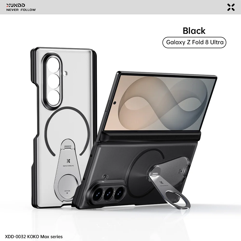 XUNDD For Samsung Galaxy Z Fold 8 Ultra Case Matte Translucent Hard PC Rotatable Kickstand Magnetic Airbag Shockproof Funda
