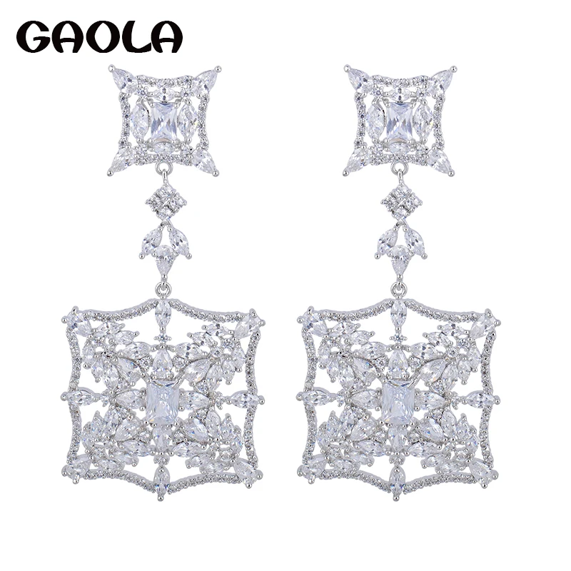 

High Quality Vintage Round Design AAA CZ Long Crystal Zirconia Drop Earring for Wedding Romantic Fashion India Jewelry GLE4435