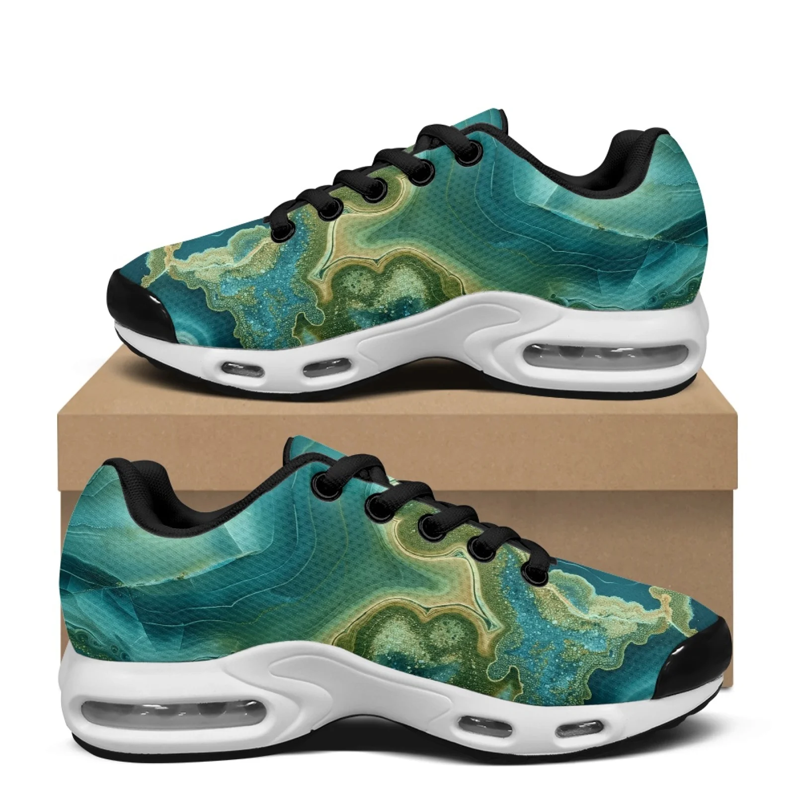 PENSTROLL Green Marble Texture Air Cushion Men's Training Shoe Athletic Sneakers for Tennis Breathable Air Cushion Shoes