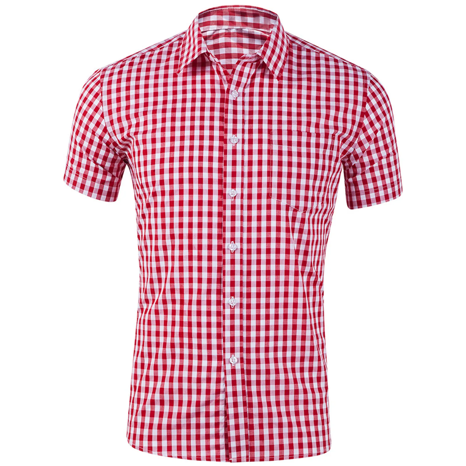 Mens Small Plaid Cotton Shirt Brand Classic Solid Short Sleeve Button Down Shirt Casual Regular Fit Gingham Dress Shirt