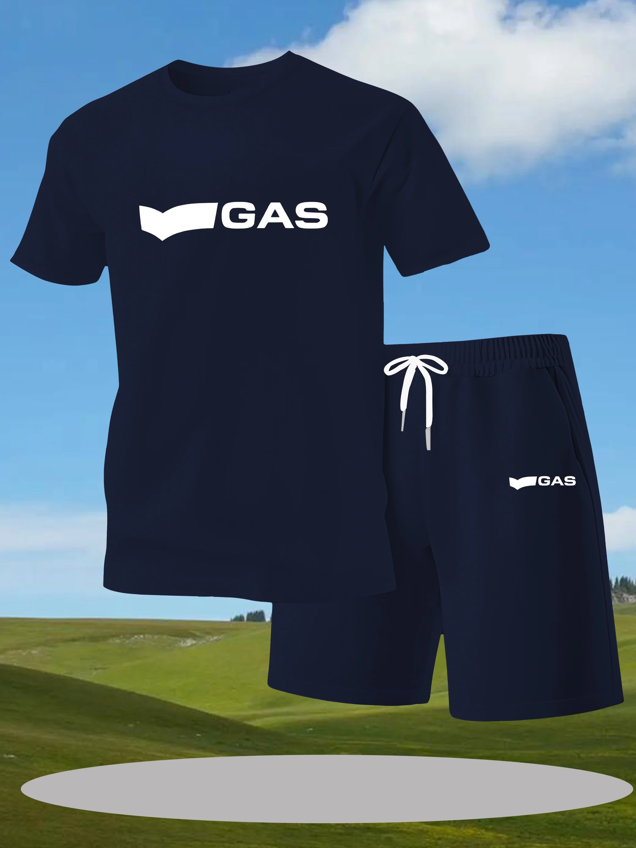 طقم شورت كاجوال مكون من قطعتين مع طقم صيفي خارجي للرجال مطبوع عليه حروف