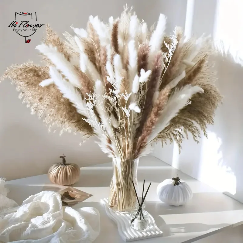 78PCS Dried Flowers Reeds Pampas Floral Home Vase Decoration Artificial Flower Bunny Rabbit Tail Wedding Party Eucalyptus Decor