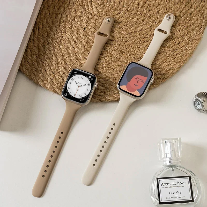 

Тонкий силиконовый ремешок для Apple Watch 40 мм, 44 мм, 45 мм, 41 мм, 38 мм, 42 мм, однотонный ремешок-браслет для IWatch Series 1 2 3 4 5 6 SE 7