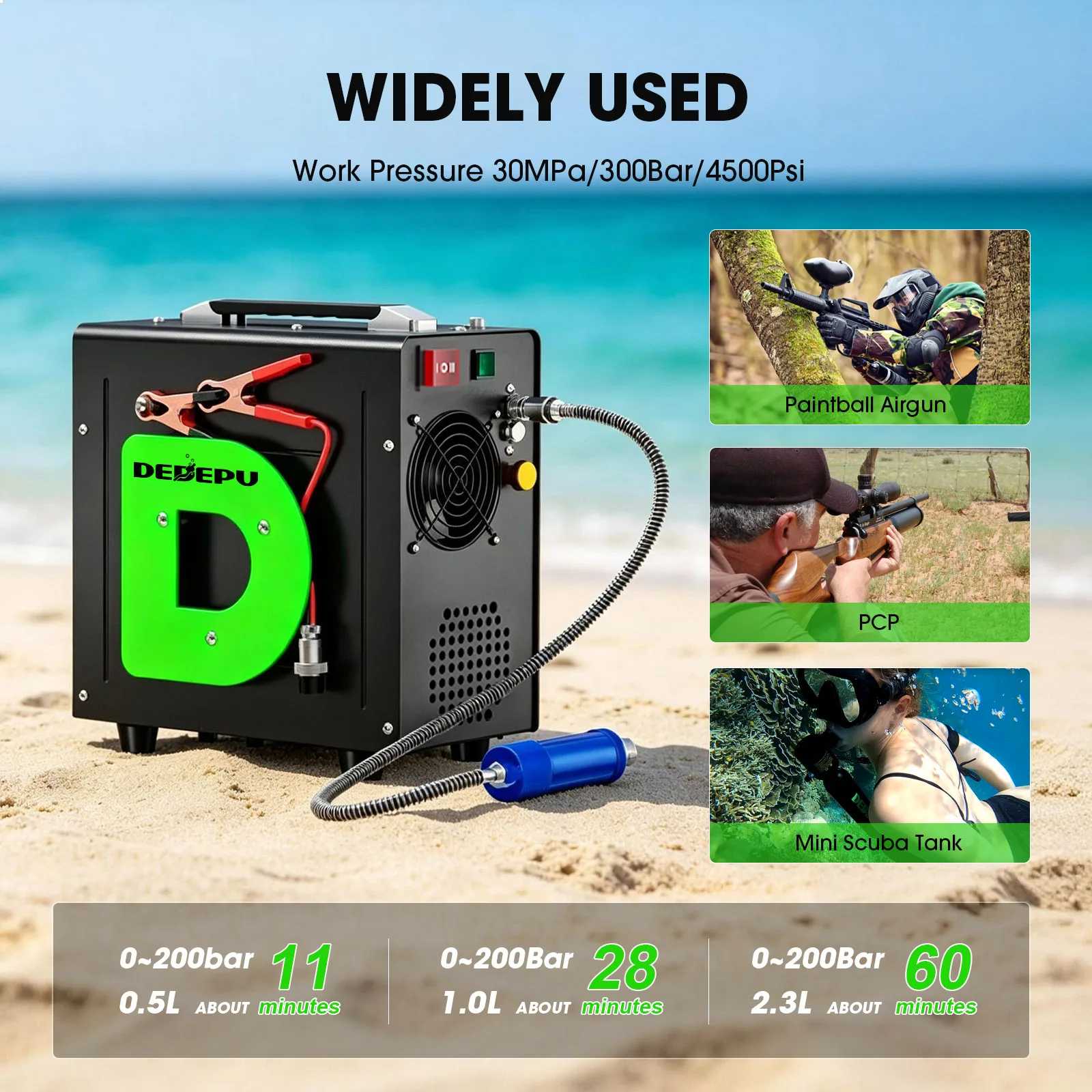 PCP Air Compressor, 4500PSI/30MPa Oil-Water Free High Pressure HPA Pump with Auto-Stop, Built-in Cooling Fan, 12V DC/110V AC