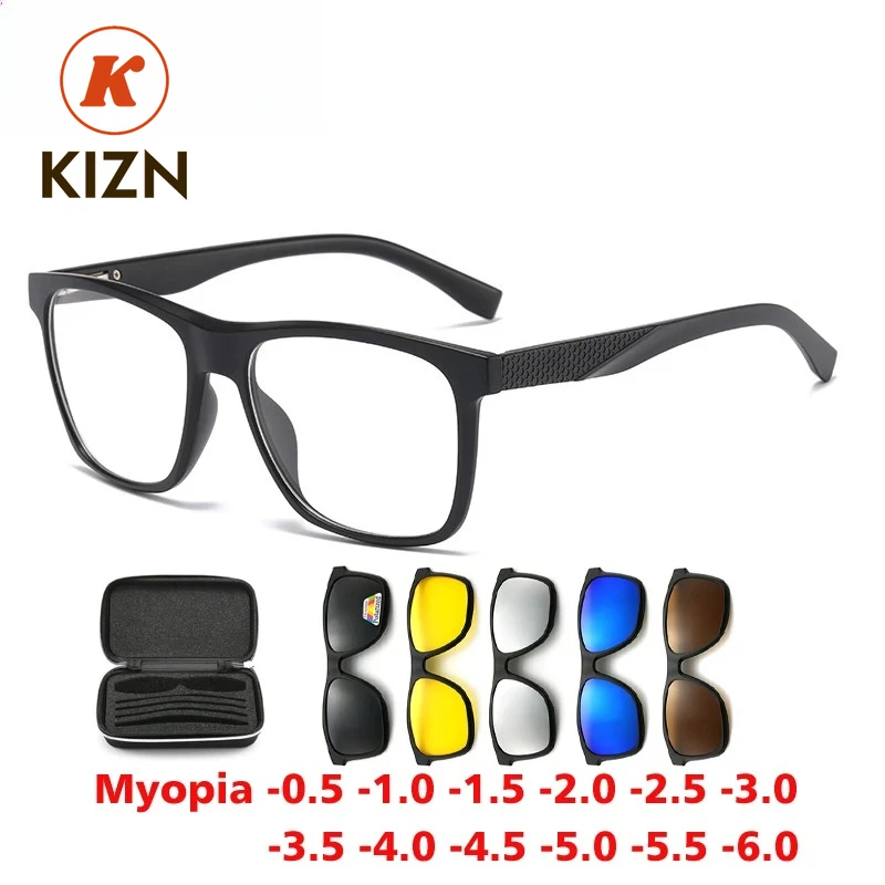 

KIZN Sports 6 в 1 мужские поляризационные солнцезащитные очки для близорукости классические оптические очки с магнитным зажимом на заказ женские очки в оправе очки-0,5