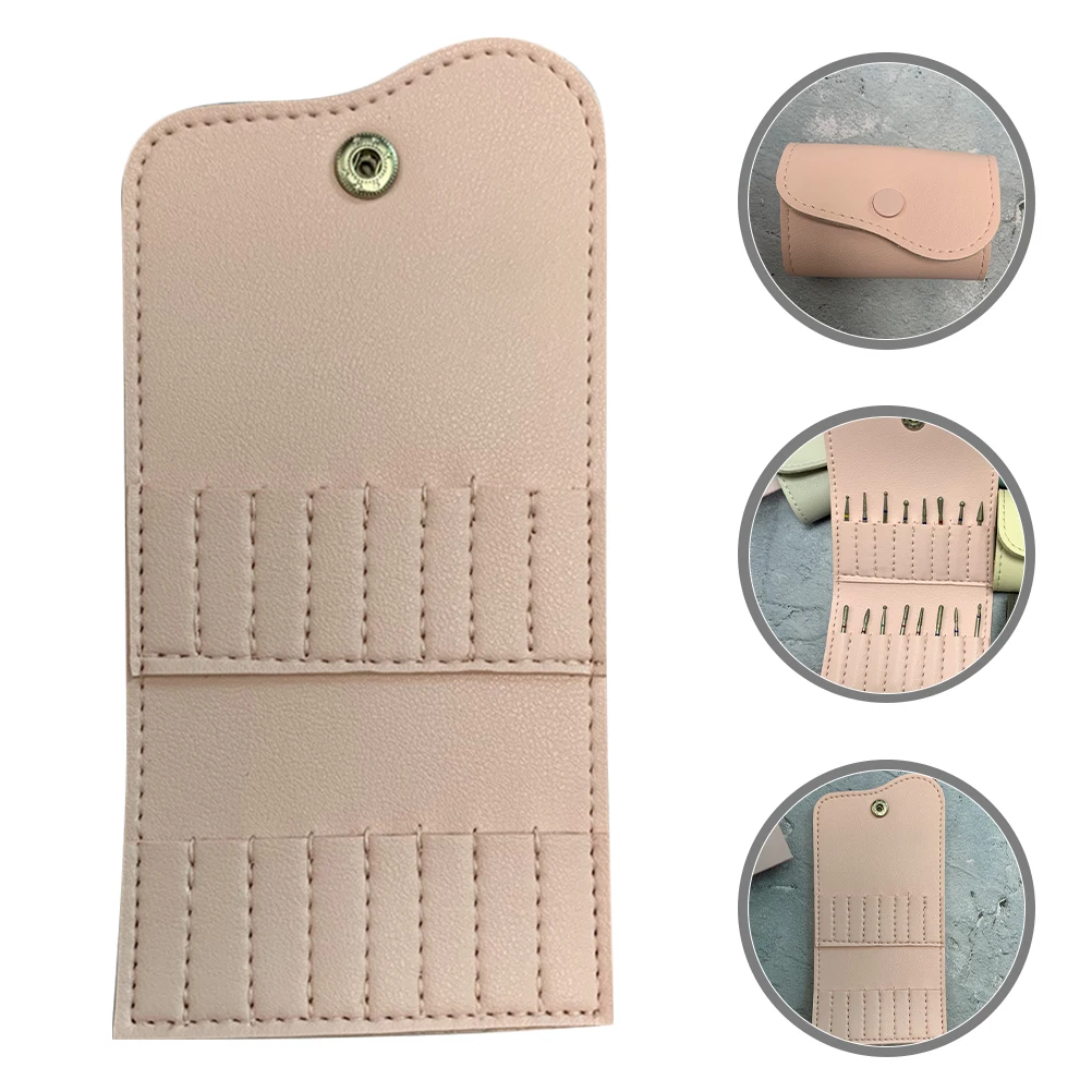 

16 Hole Nail Drill Bits Storage Bag Pink Protective Case PVC Material Compact Organizer for Nail Tools Accessories