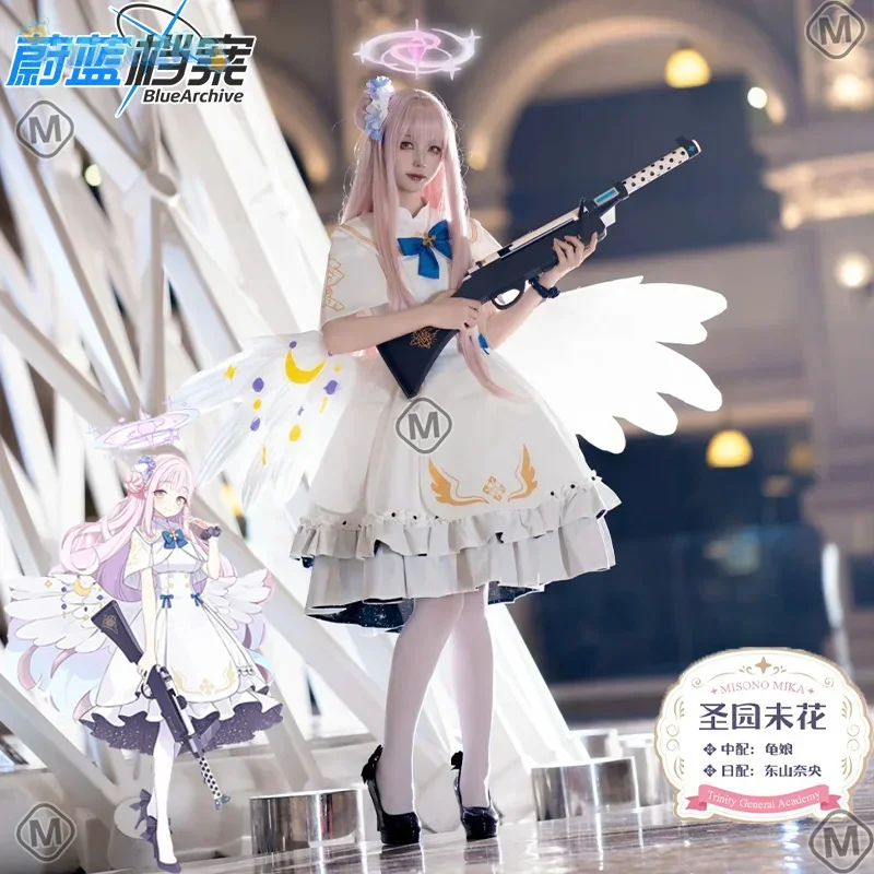 

2025 Game Blue Archive Misono Mika Cosplay Costume Dress Wings Props Wig Set Halloween Party Lolita Misono Mika Uniform S-XXL