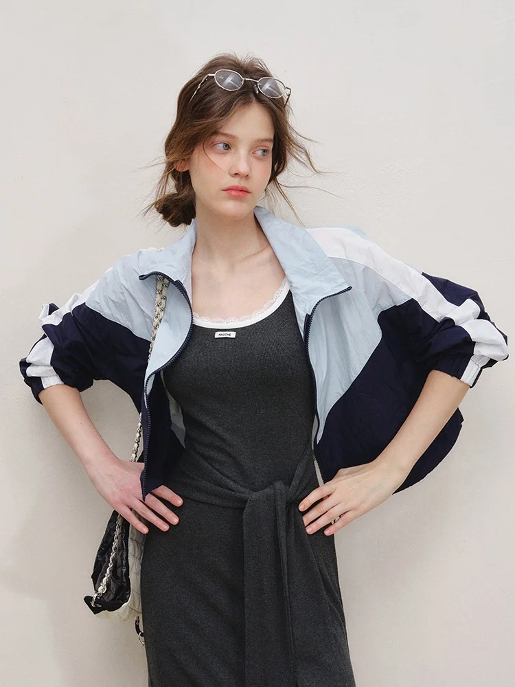 Kroche Blokette Color Blo Loose ort Sun Protection Jaet Dames Faion Commute Sle Nylon Fiber Ritssluiting Pure C...