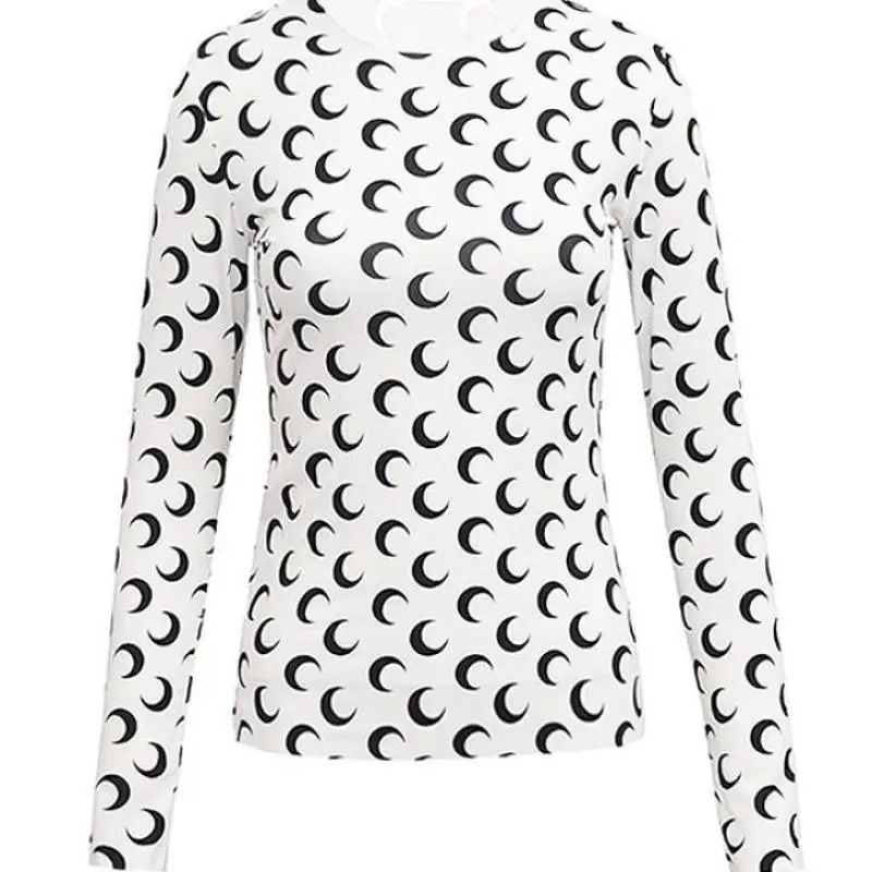 

Moon Sve Long Base irt Sli Обтягивающая внутренняя футболка из полиэстера и спандекса Crew Ne Милый уличный топ с принтом