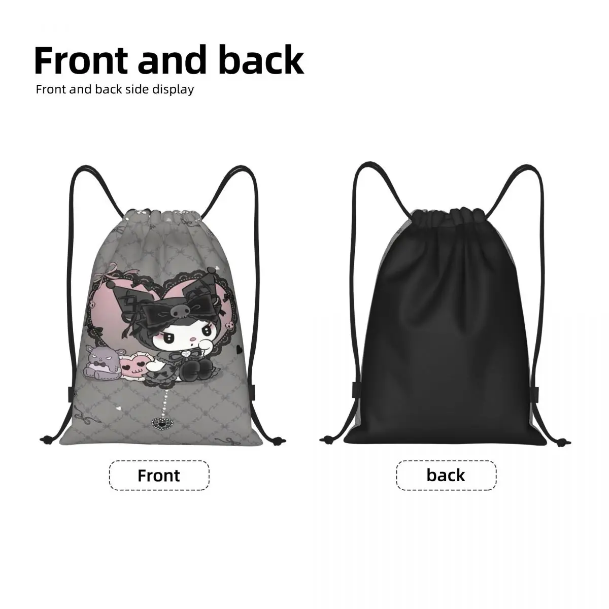 Mochila personalizada Melody Kuromi Cartoon Lovers com cordão Bolsa de ginástica esportiva para homens e mulheres Mochila de compras