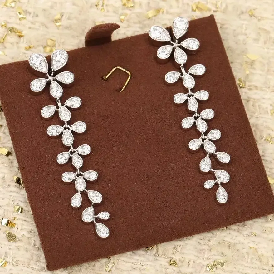 

Fine Brand 925 Silver Crystal Diamond Top Quality Flower Tassel Luxury Earrings Woman Wedding Gift Trend