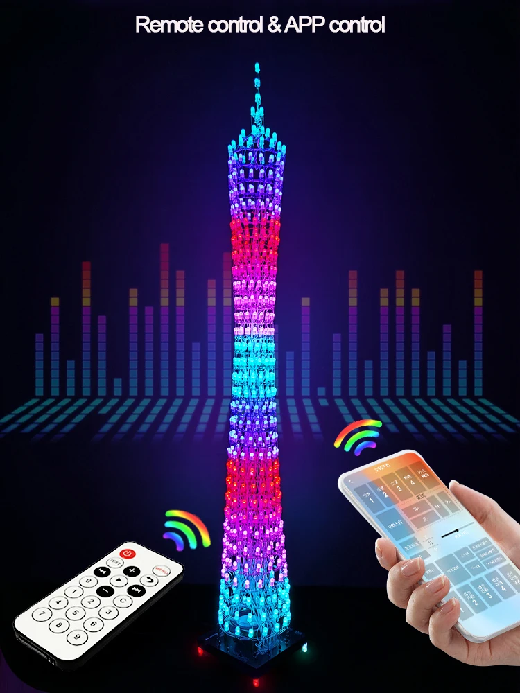 DIY kit de solda eletrônica 32 Camadas RGB Light Cube Canton Tower Microcontrolador Bluetooth música APP controle