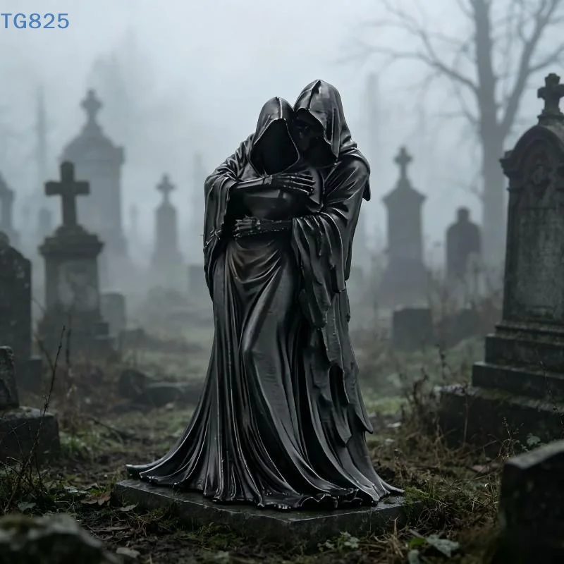 【AN】3D Printed Grim Reaper Hugging Couple Statue Creative Gothic Style Art Ornament for Halloween Desktop Home Decor
