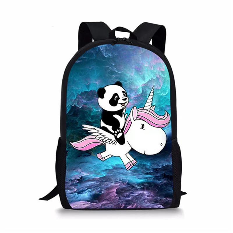 

Panda Riding Unicorn Printing School Bag Purple Universe Backpack for Teenage Kids Boys Girls Bookbags Casual Daypack 16 Inch