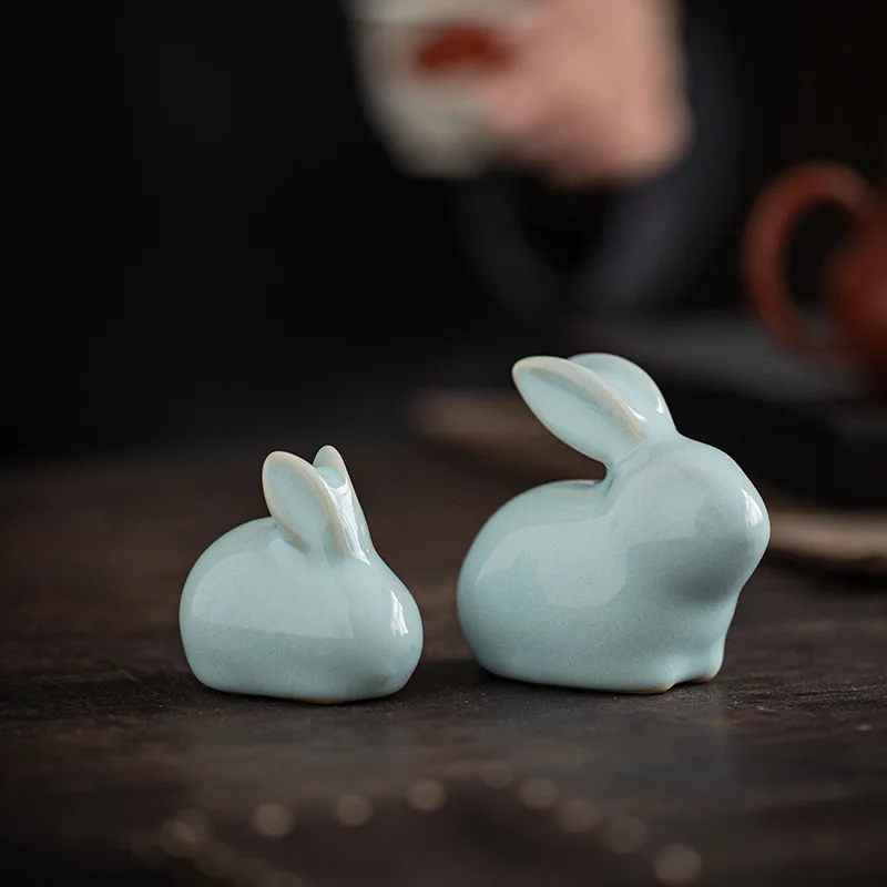 

Ru Ware Cute Rabbit Tea Ornaments Decoration Boutique High-End Supportable Creative Personality Tea Carve Tea Tray Decoration Te