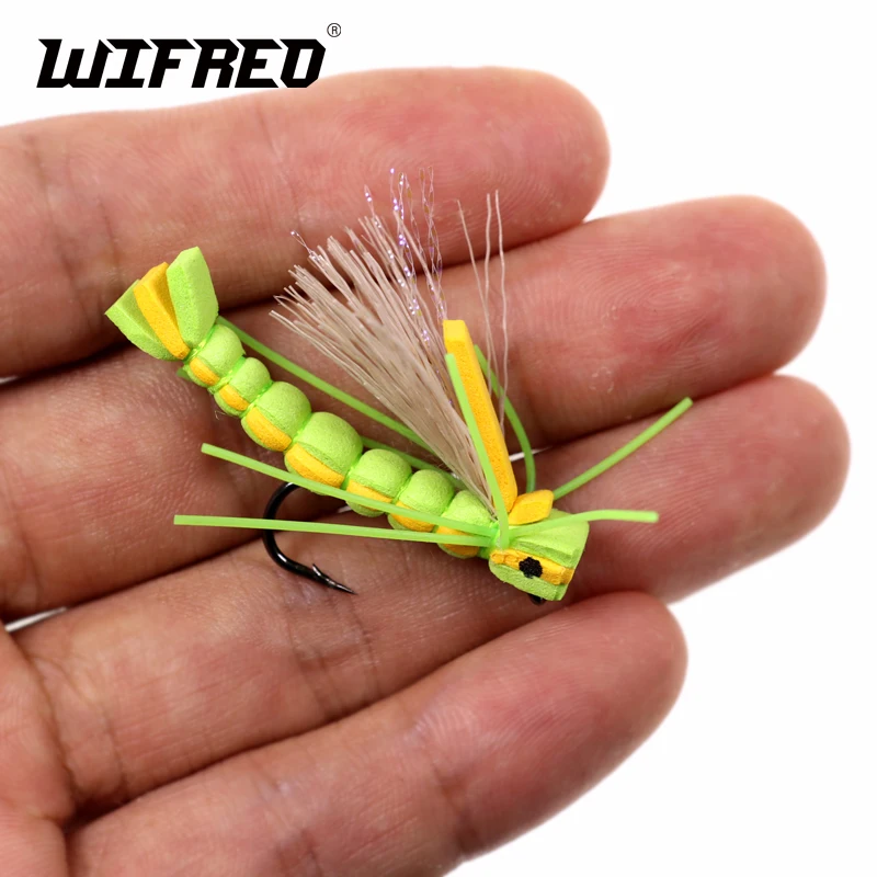 Wifreo 4PCS Green Floating Foam Hopper Dry Fly Rainbow Trout Bass Perch Fly Fishing Flies Lures #4