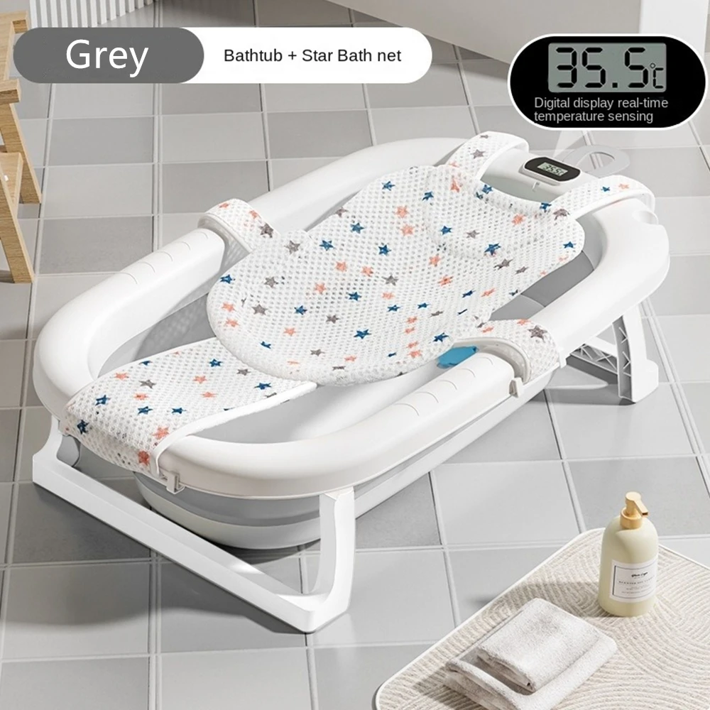 

Collapsible Baby Bathtub for Newborns to Toddler with Real-time Temp Monitor & Floating Net Cushion Portable Travel Tub