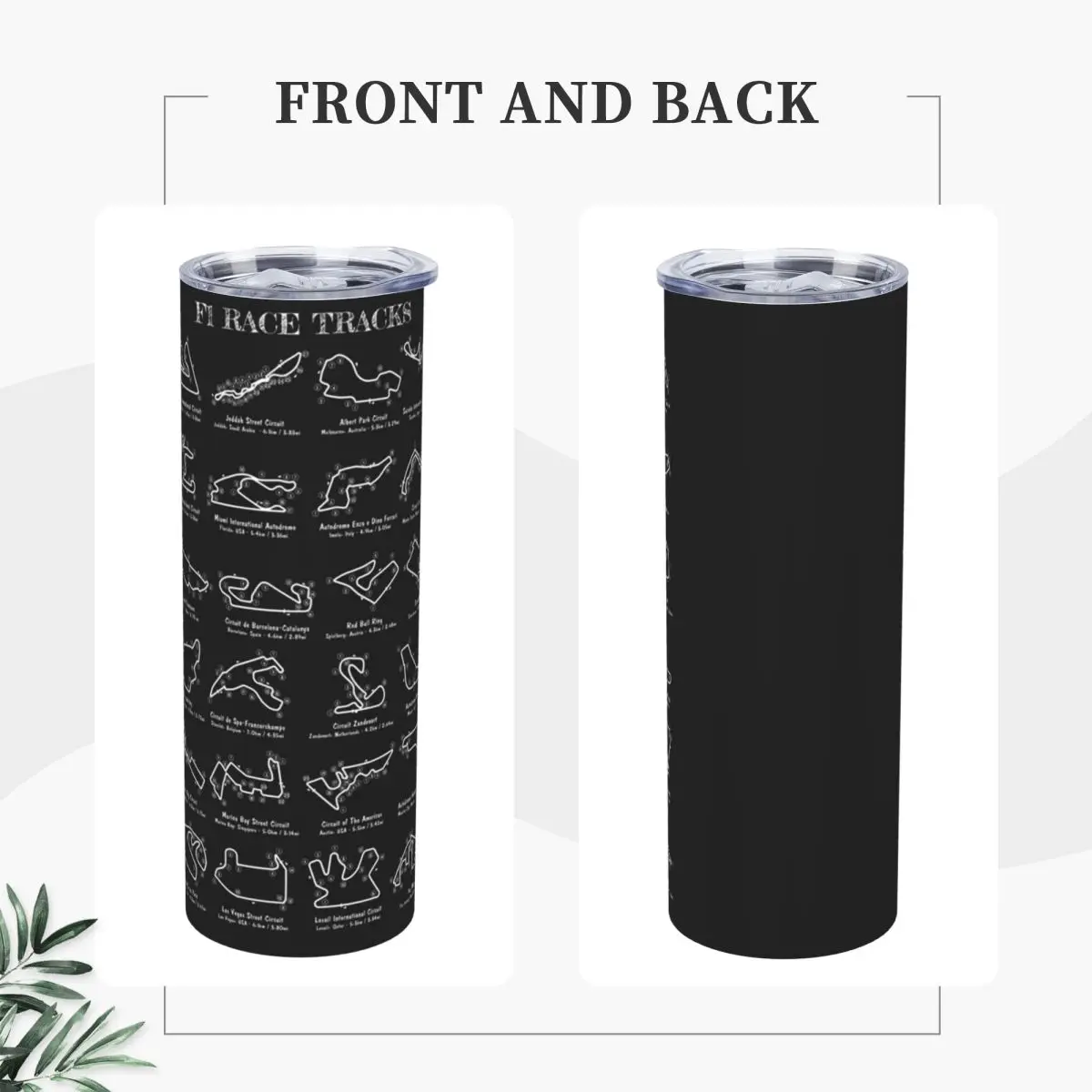 F-1 Race Tracks Vertical Stainless Steel Tumbler Vacuum Insulated Mug Thermal Cold Cup Straw With Lid 20oz