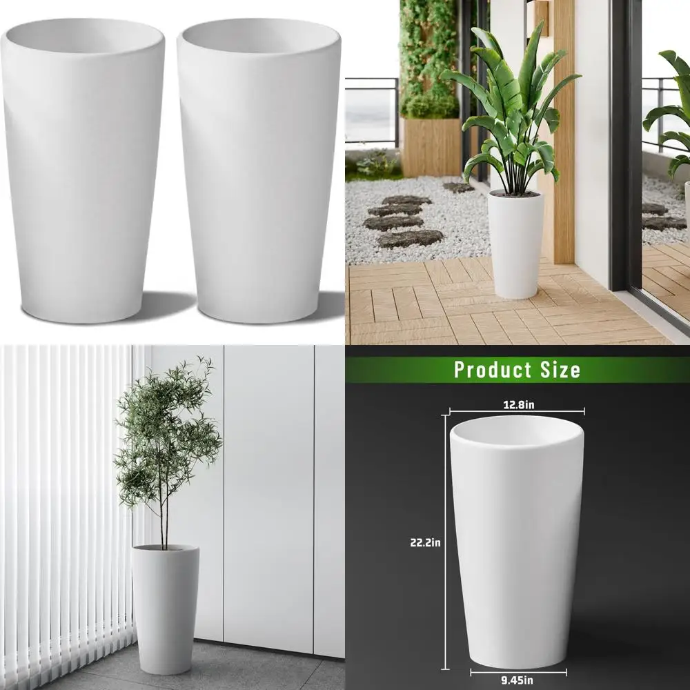 

SnugNiture Set of 2 Round Tall Planters 22 Inch, Large Planter for Indoor Outdoor Plants, Modern Flower Pot Containers Large Dec