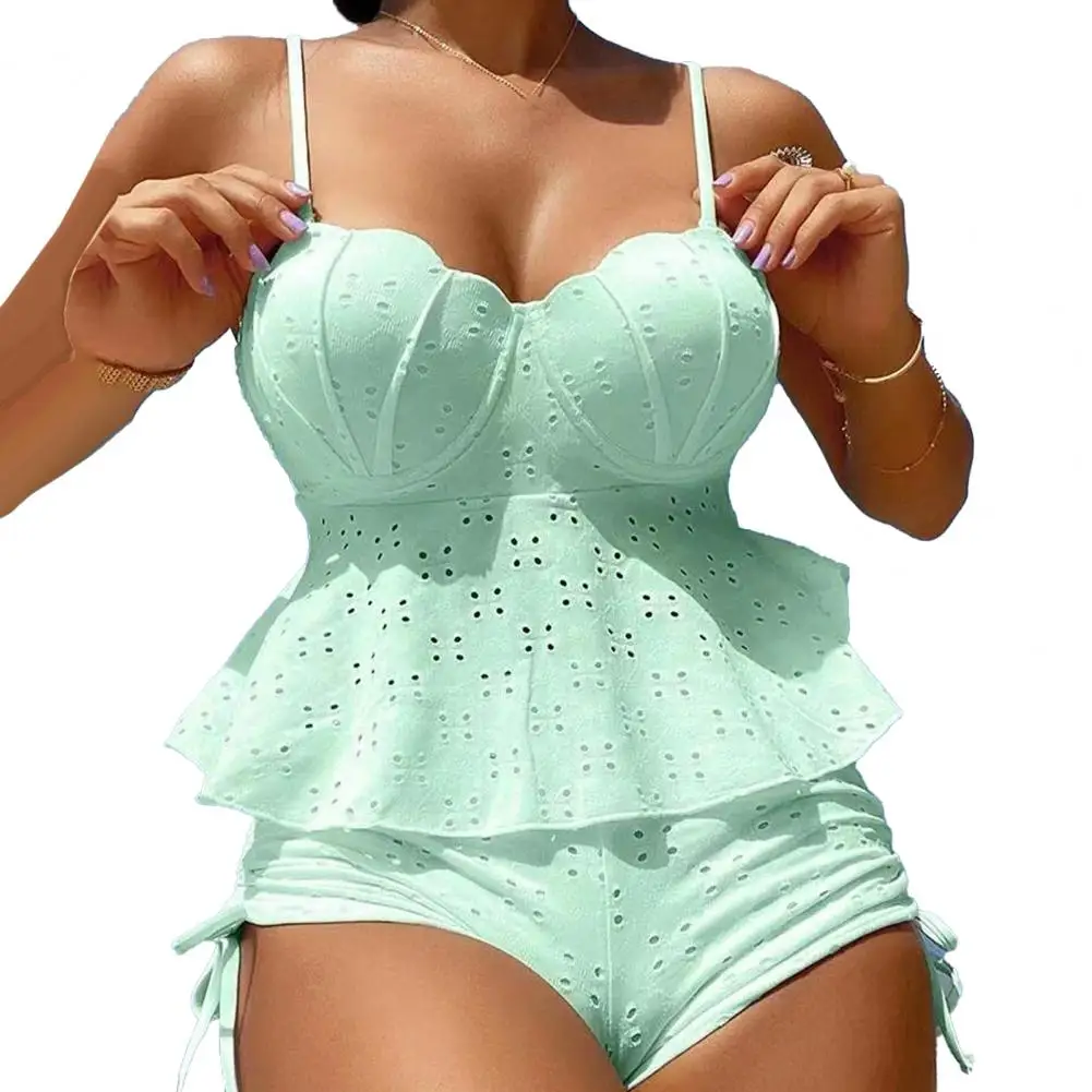 

Sexy Bikini Set Sling Ruffle Hem Shell Shape Bra Drawstring Trunks Set Swimsuit Women 2Pcs/Set Swimming