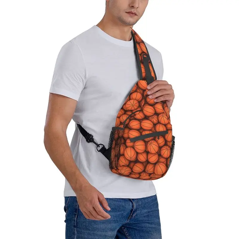 Bolso de pecho cruzado con patrón deportivo de baloncesto para hombres, mochila de hombro de moda para viajar