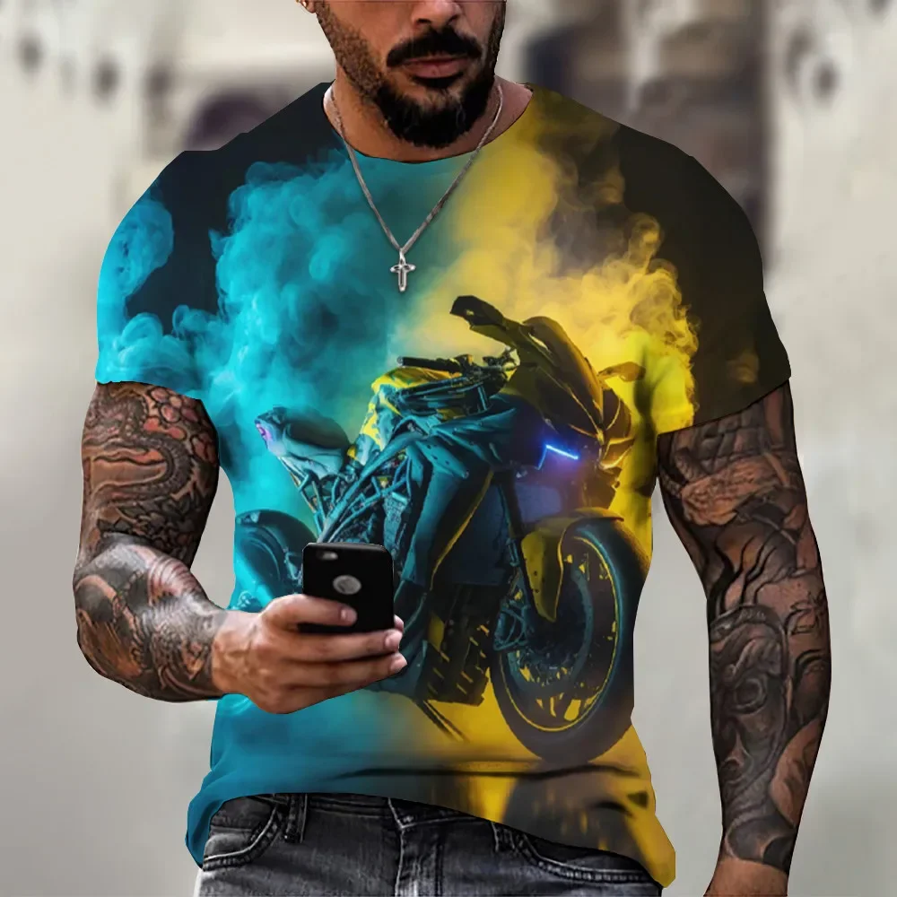 

Summer3D Motorcycle Print Vintage Harajuku Style Fashion Street O-Neck Design Plus Size Pullover T-shirt Men's Cool Short Sleeve