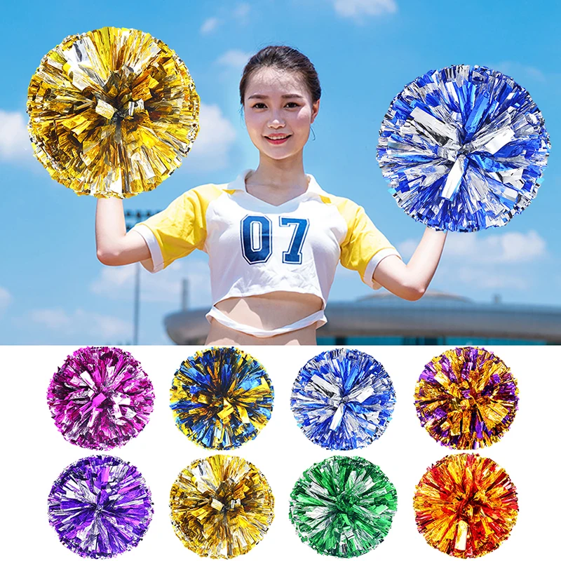 

1Pc 30CM Plastic Double Hole Handle Cheerleader Pom Poms Metallic Streamer Club Sport Supplies Dance Party Club Decorator