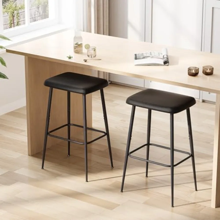 

Bar Stools Set of 2, Counter Height Bar Stools, Industrial Modern Barstools with PU Leather Cushion, Metal Frame Bar Chairs wit