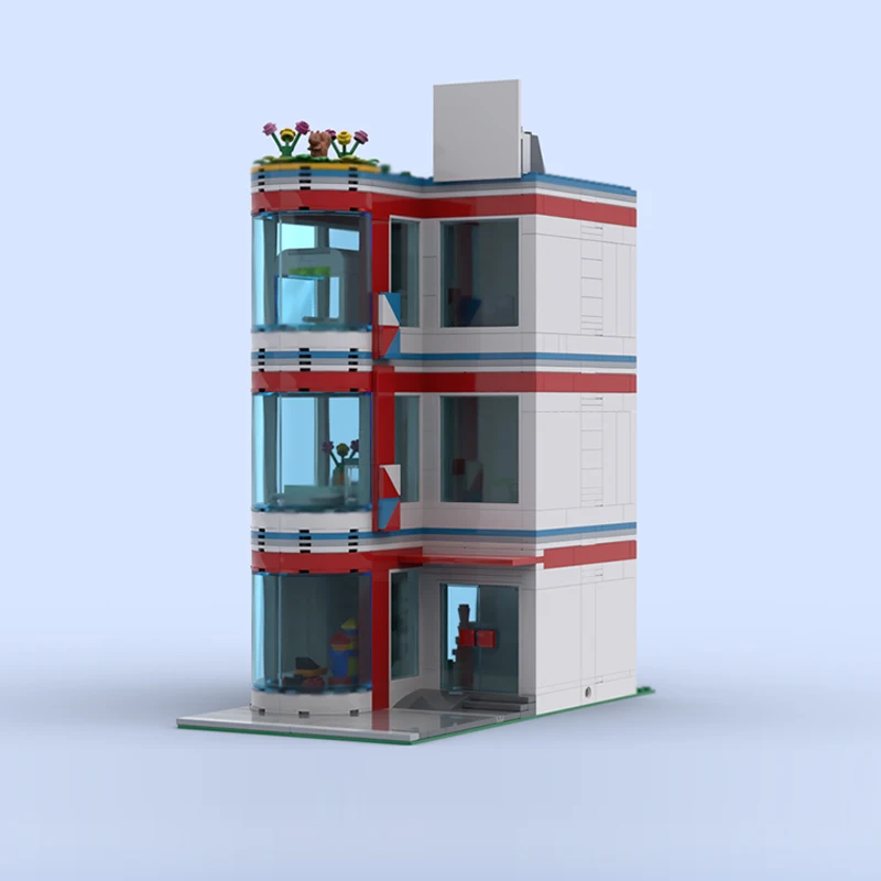 도시 스트리트 뷰 모델 MOC 빌딩 벽돌 의료 클리닉 건물 모듈 형 기술 선물 휴일 조립 어린이 장난감 정장