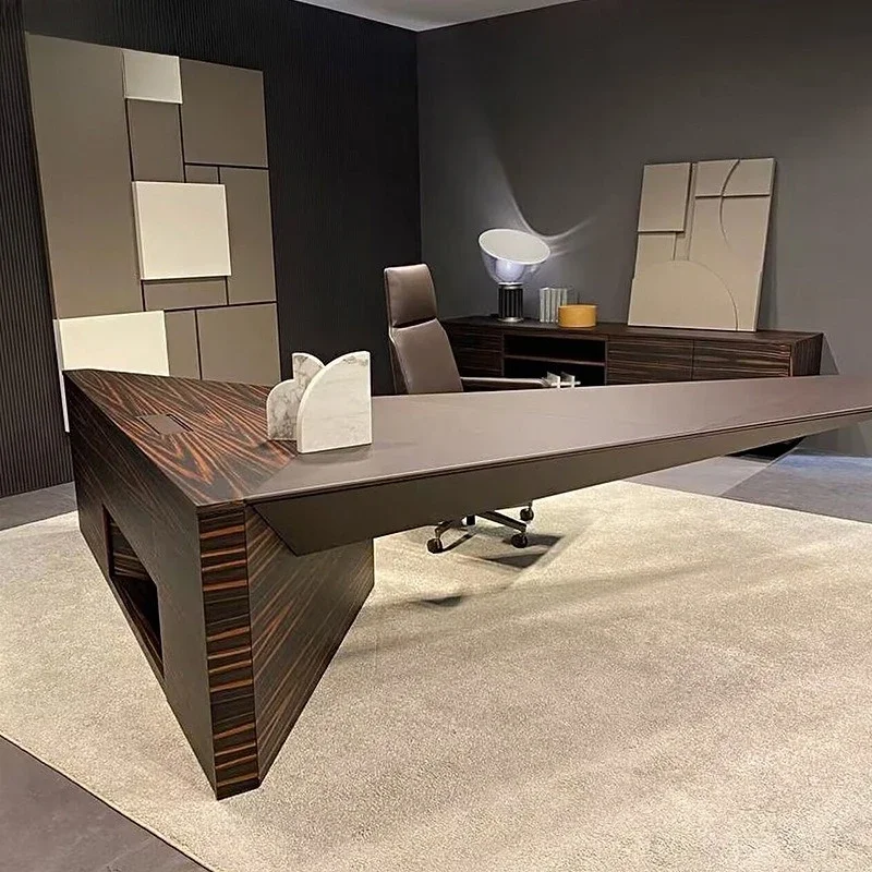 Floating creative irregular leather desk, study, president's office designer solid wood desk