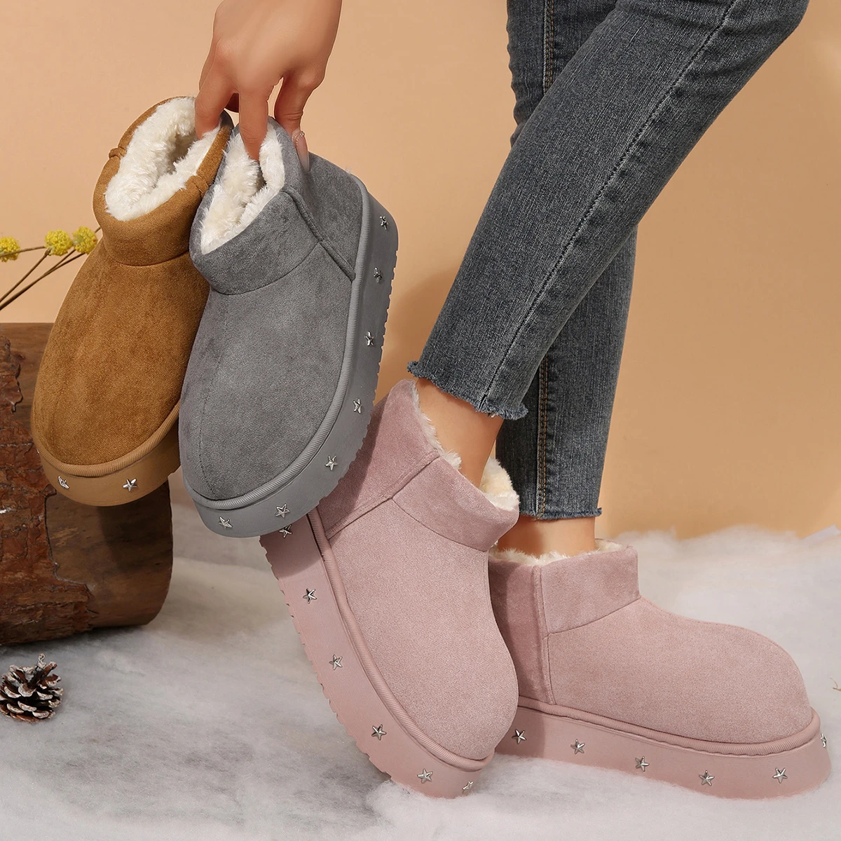 

Зимние износостойкие нескользящие повседневные теплые зимние ботинки с круглым носком, модные новые стильные удобные женские короткие ботинки на толстой подошве