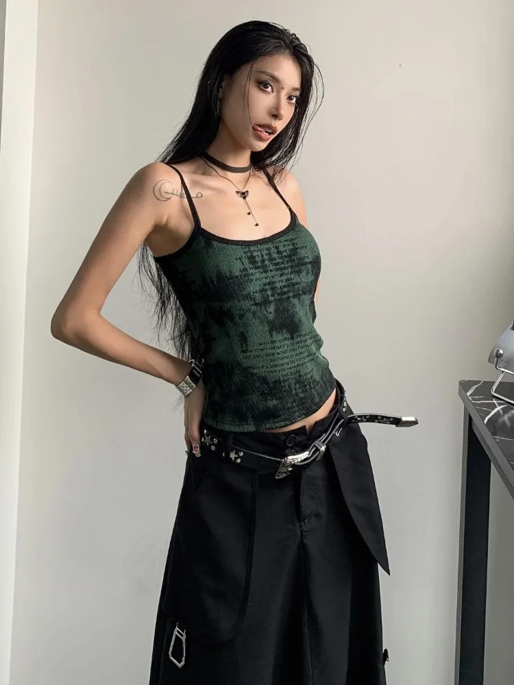 2024 Summer Y2k Aesthetic Letter Print Tank Tops Women Streetwear Basic Slim Tanks Sleeveless Sexy Grunge Casual Cropped Top