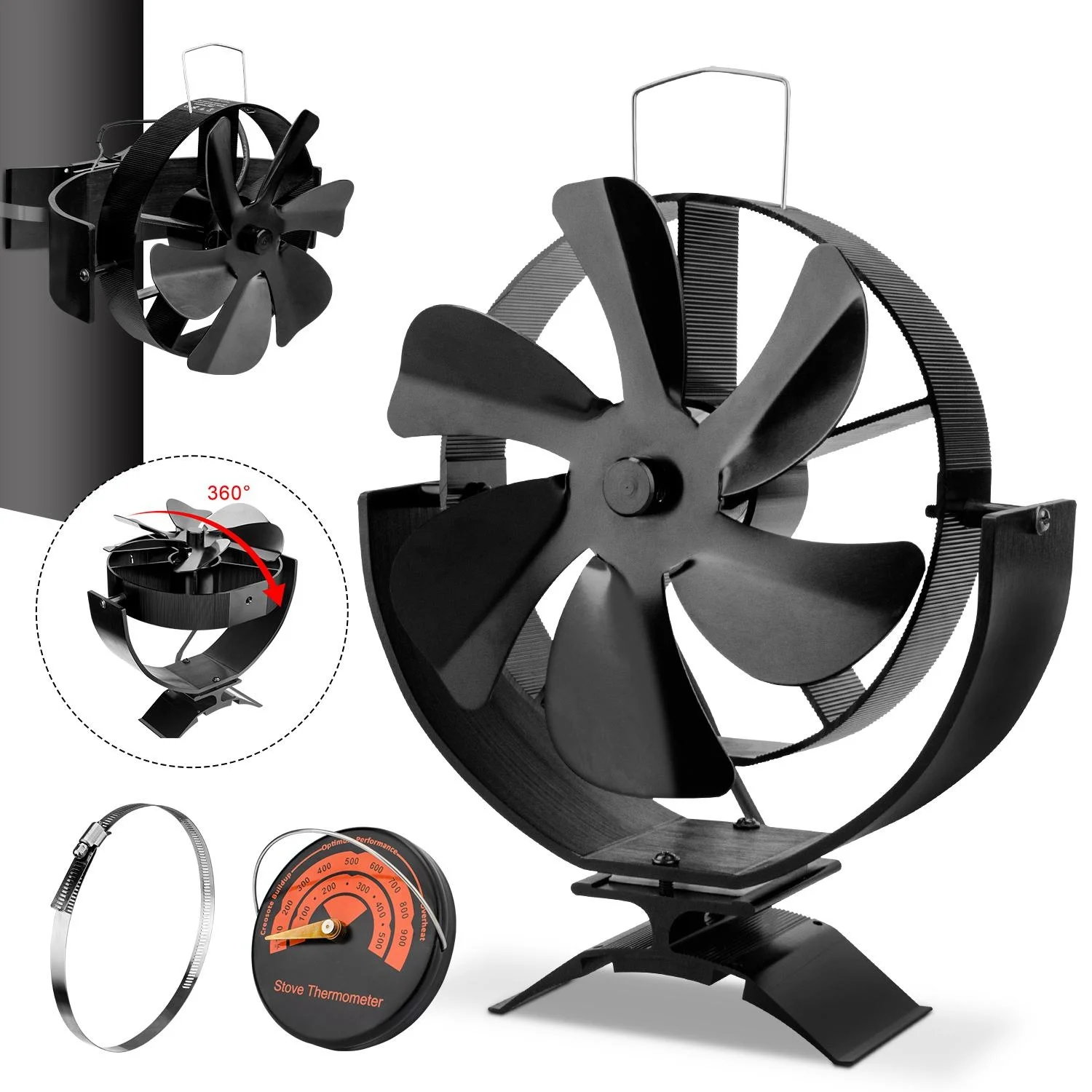 6 Blades Stove Fan Heat Powered Fireplace 360 Rotating Fan Log Wood Burner Quiet Fireplace Fan Heat Distribution Home Winter